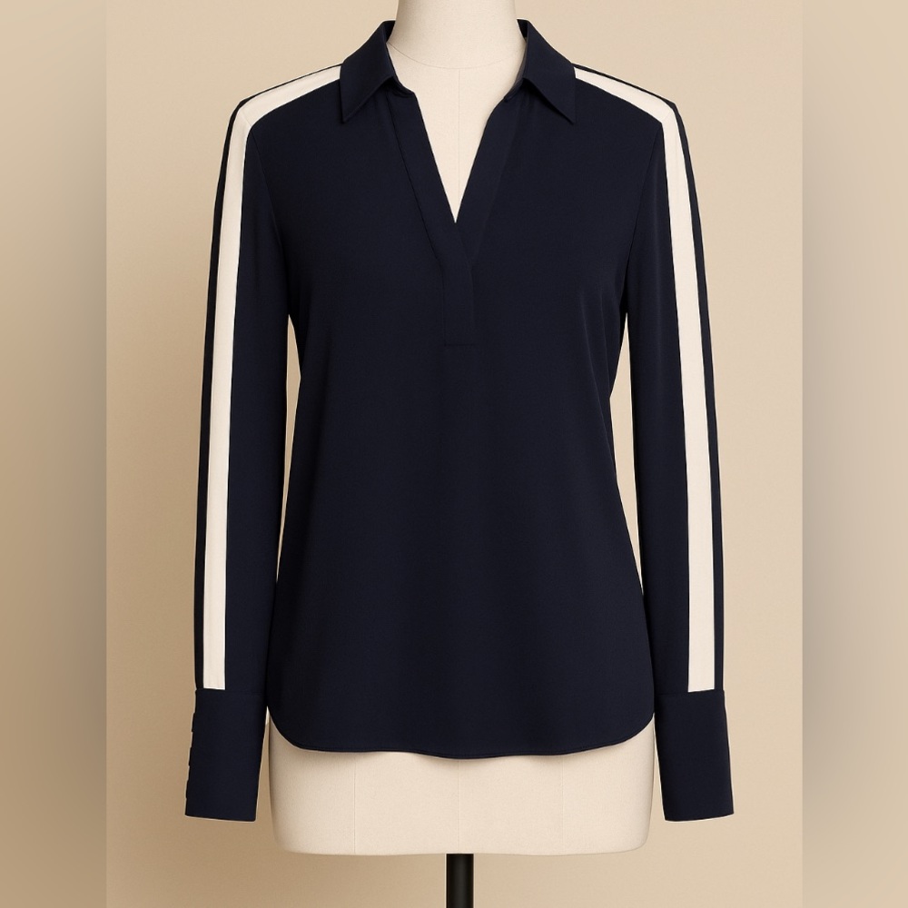 Reiss Midnight Blue Blouse with Ivory Stripes